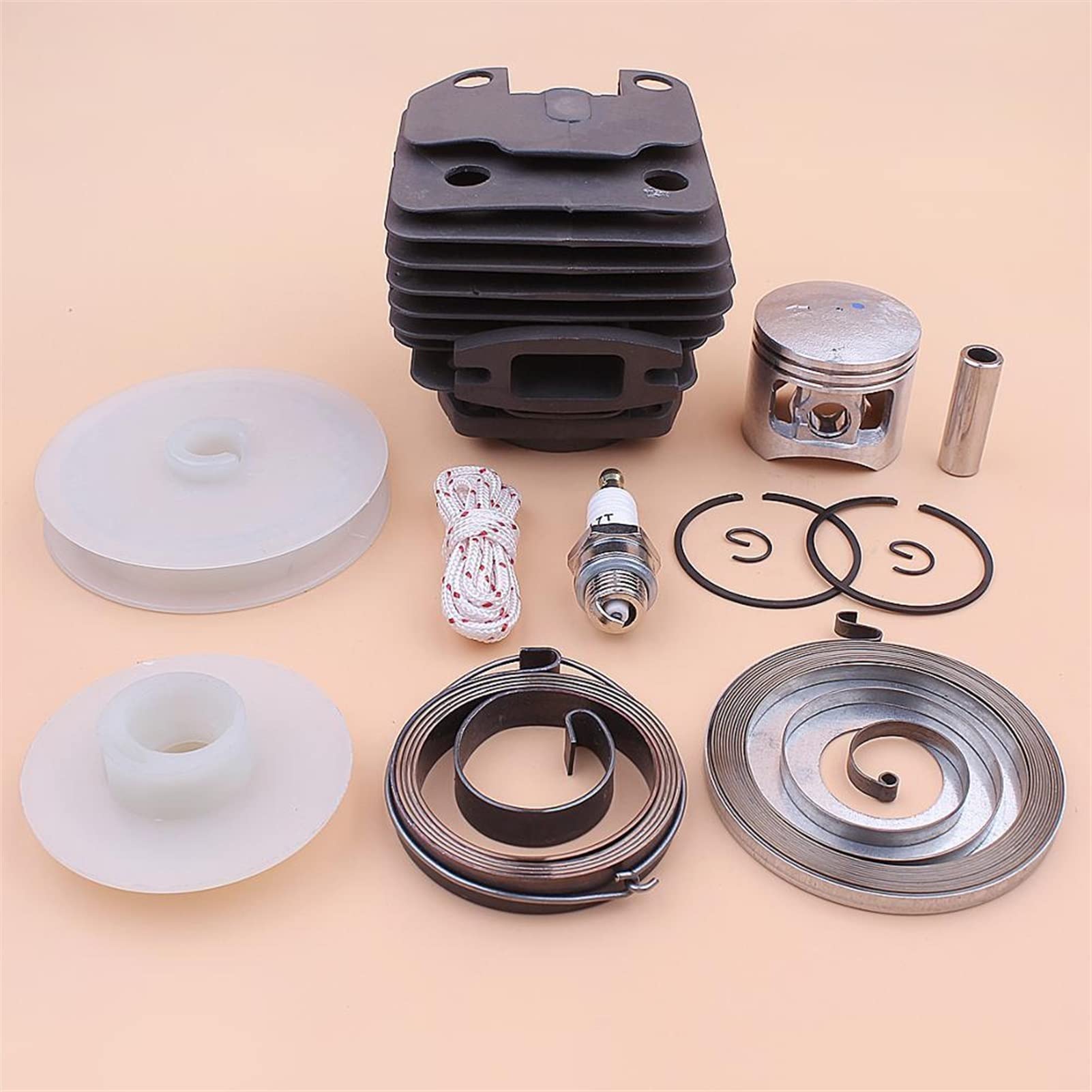 QASULER 43mm Zylinder Kolbenringsatz 4500 45ccm Rückstoßstarter Antriebsriemen Feder Zündkerze Kettensäge Teil Motorzylinder von QASULER