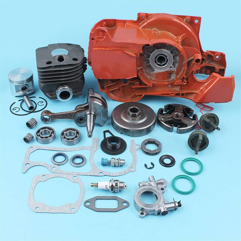 QASULER 50 mm Kurbelgehäuse-Kurbelwellen-Kupplungstrommel-Zylinder-Kit, for Husqvarna 362 365 371 372 Kettensäge, Ölpumpendeckel, Dichtung, Lager, Kettenrad Motorzylinder von QASULER