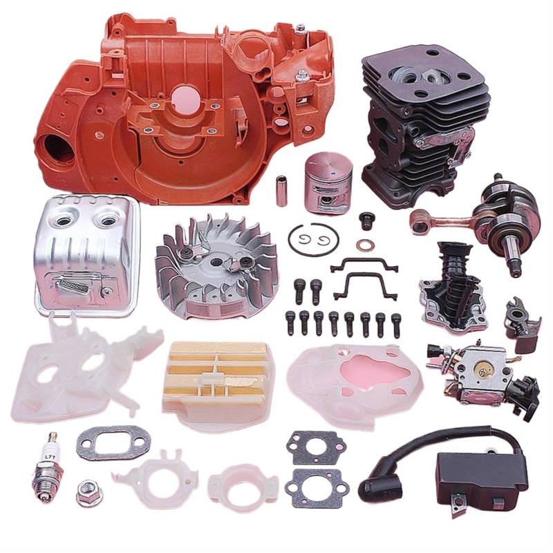 QASULER Kurbelgehäuse Kurbelwelle 42 mm Zylinderkolbensatz, for Husqvarna 445 450 Schwungrad Zündspule Schalldämpfer Ansaugreparatursatz Motorzylinder von QASULER