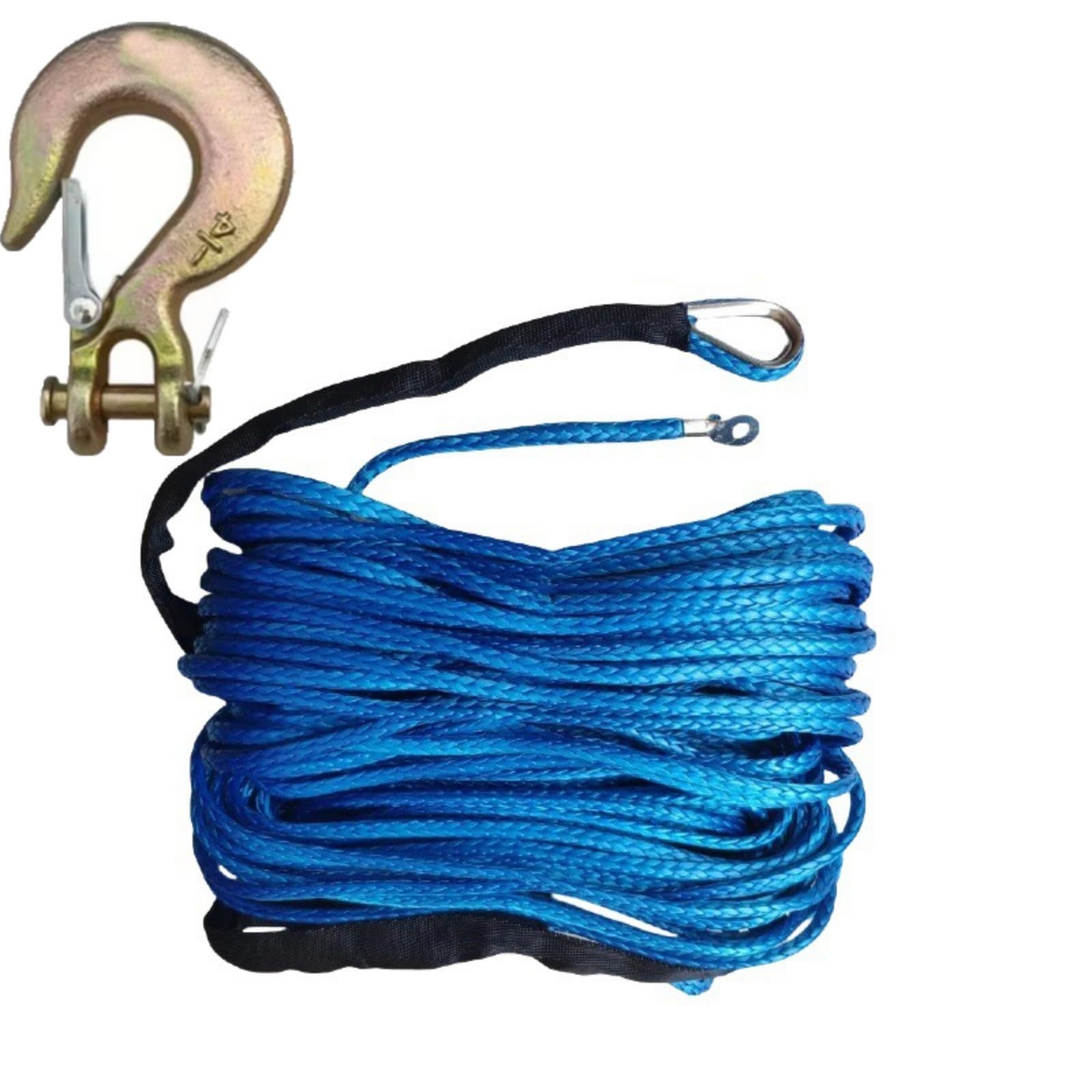 6 mm x 30 m, 13.500 Pfund, Abschleppseil, strapazierfähig, Synthetisches Windenseil, Kabelseil mit schwarzer Schutzhülle(Blue) von QASVOU