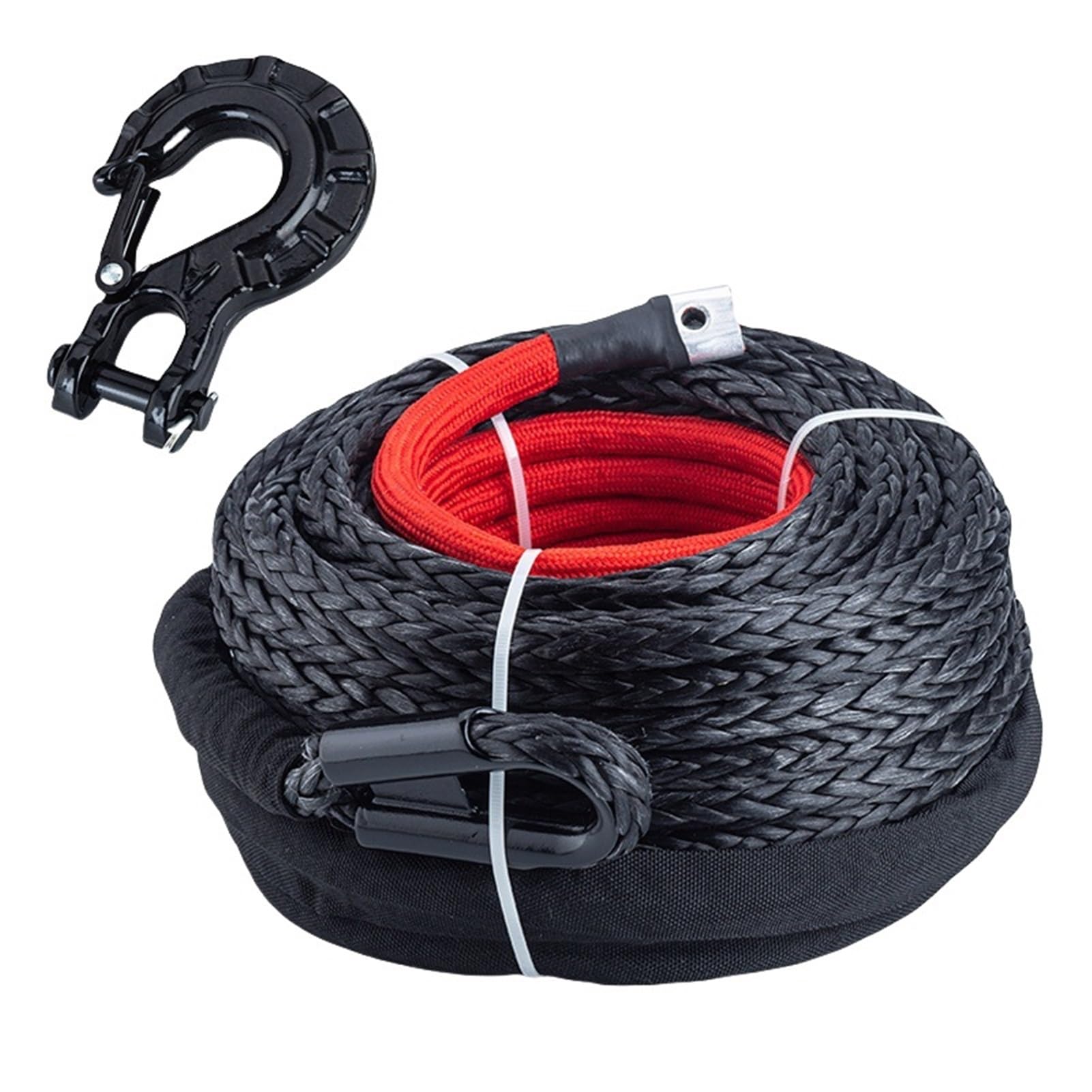 Windenseil, Seil 11/12/13mm X 18/20/25/28m 3-30T Synthetisches Windenseil Seil Mit Schwarzer Schutzhülse(Black,11MM 28M) von QASVOU