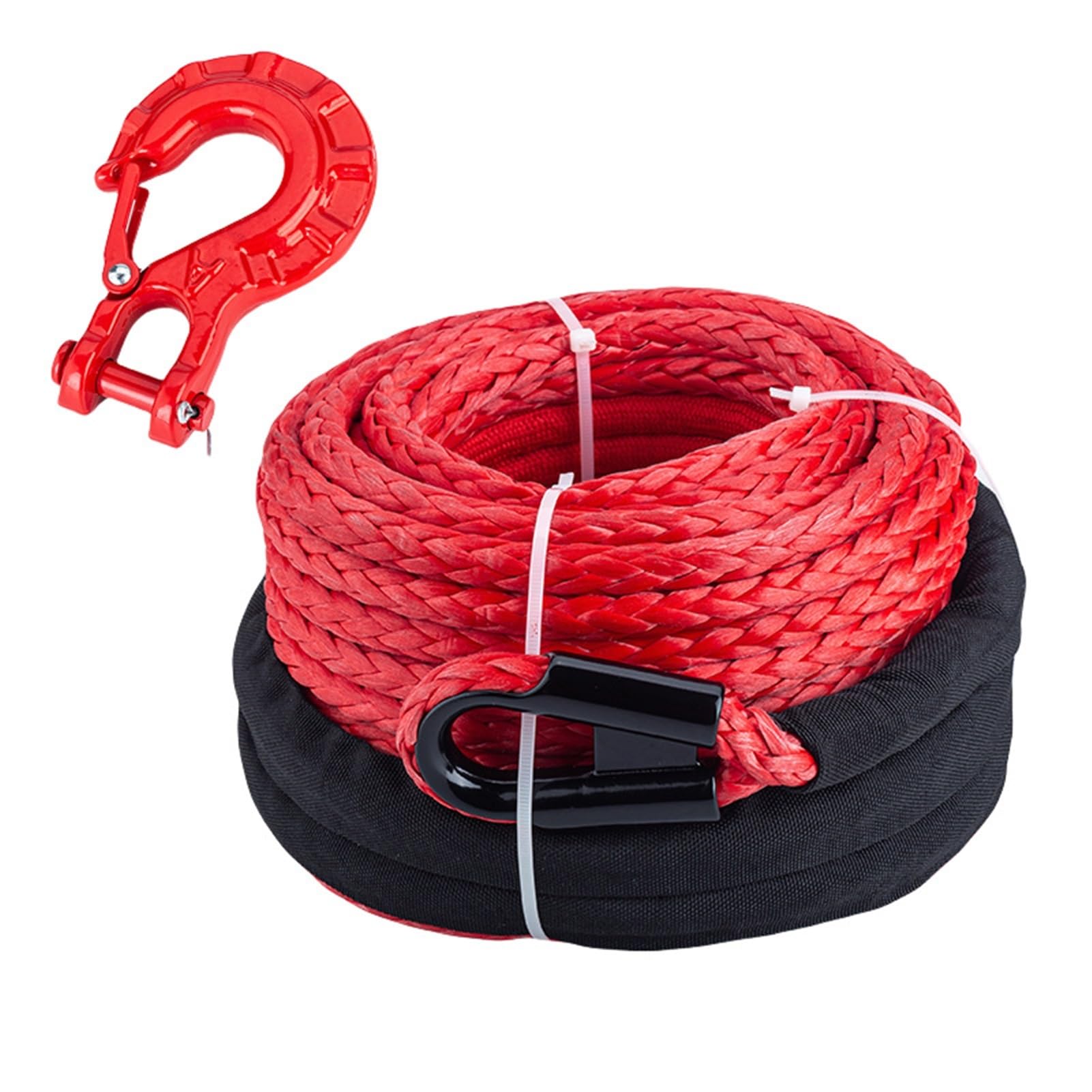 Windenseil, Seil 11/12/13mm X 18/20/25/28m 3-30T Synthetisches Windenseil Seil Mit Schwarzer Schutzhülse(Red,13MM 25M) von QASVOU