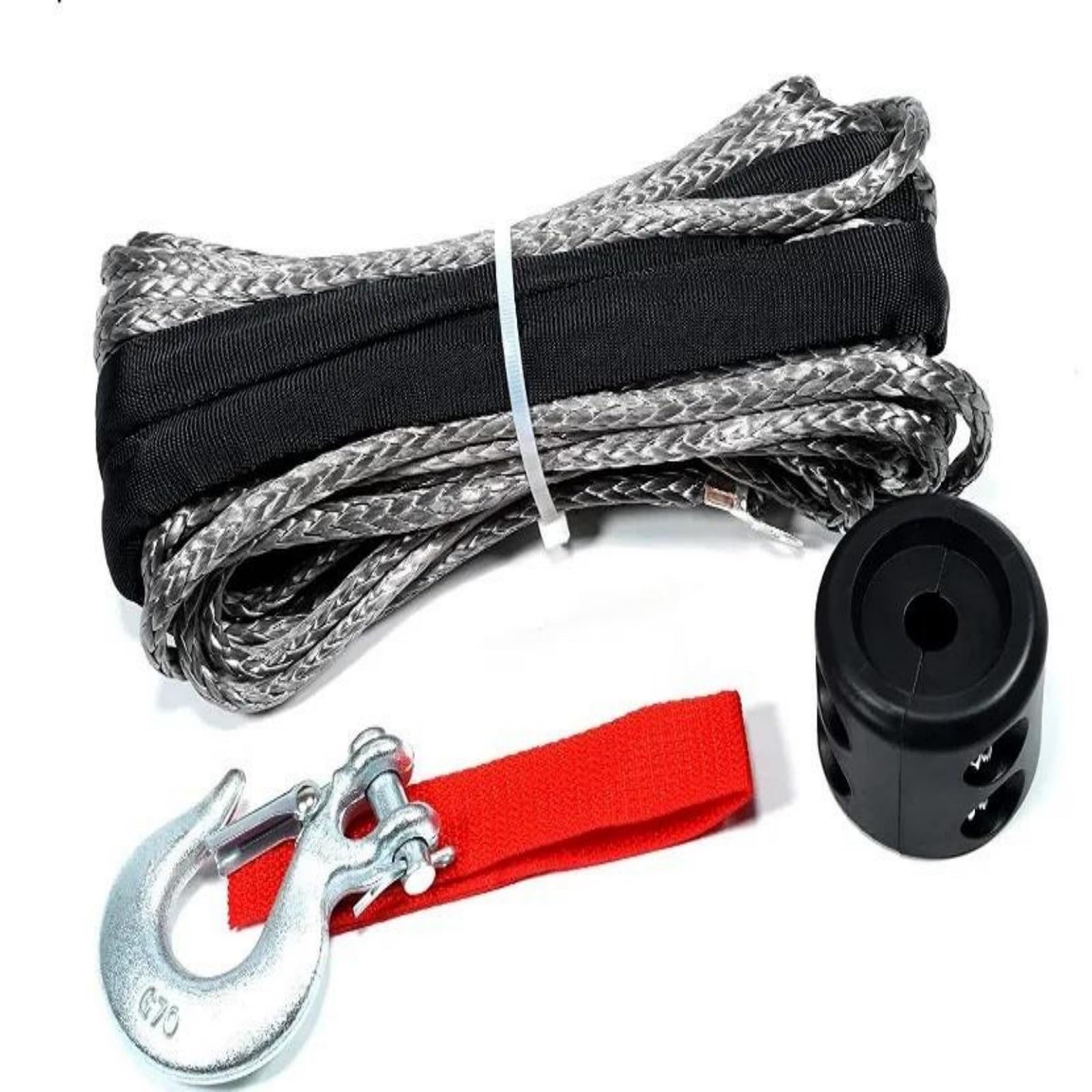 Windenseil 5/6 mm x 15 m Abschleppgurt 7000 lb Windenleine Kabelseil Winden Abschlepphaken Stopper Gummi Hochleistungs-Windenseil LKW Offroad-Zubehör(6mm) von QASVOU