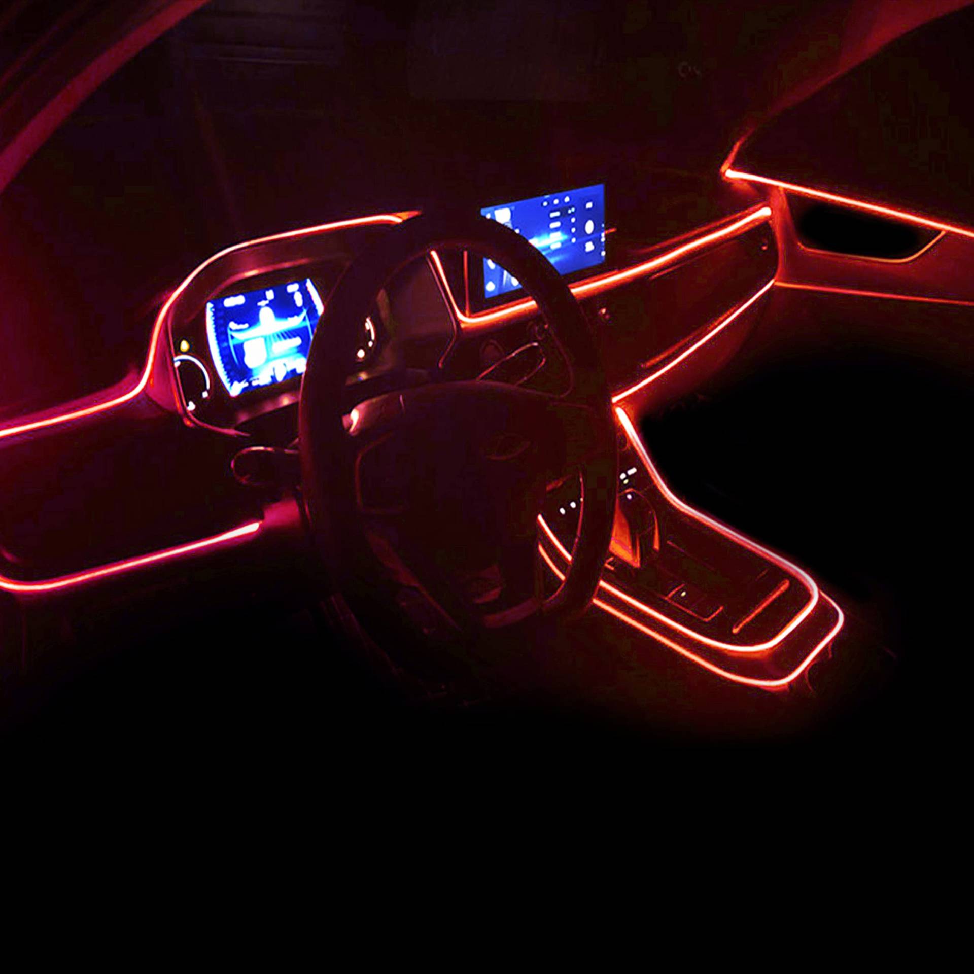 QAUBEN Auto Umgebungsbeleuchtung Glasfaserkabel 64 Farben Musik Sound Aktiv mit HF-Fernbedienung + APP-Steuerung Auto Dekorative Atmosphäre Beleuchtungsset DC 12V 1W 3m von QAUBEN