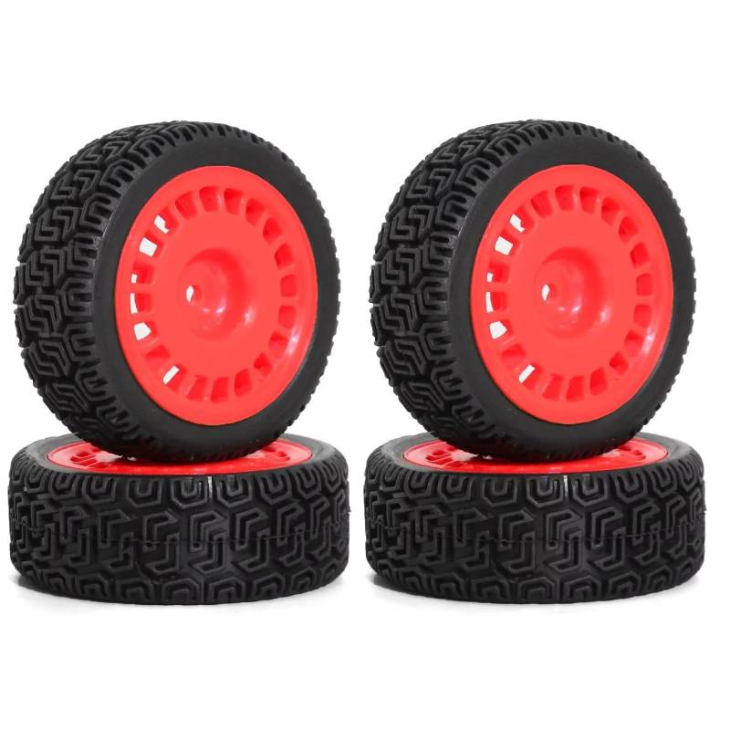 QAWRYV Für Tamiya Für TT01 Für TT02 1/10 4 Stücke 68mm Reifen Gummi Reifen Rad Reifen RC Für Rally Für Racing Auto Upgrade Teile RC Upgrade Zubehör(Red) von QAWRYV