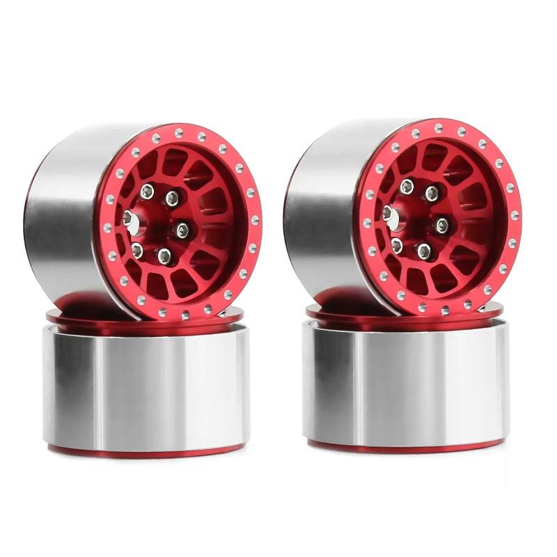 QAWRYV Für Trx4m 1/18 4 Stücke 1,0 Zoll 7mm Hex Felge Aluminium Legierung Beadlock Rad Hub RC Crawler Auto Upgrade Teile Ersatz RC Upgrade Zubehör(Red) von QAWRYV
