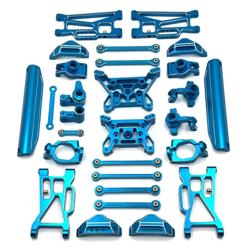 QAWRYV RC Achsschenkel Lenkbecher Für MJX 10208 1/10 Metall Vorne Hinten Für Schaukel Arm Lenkung Tasse Hub Carrier Link Rod Shock Tower Set RC Auto Upgrade Teile(Blue) von QAWRYV