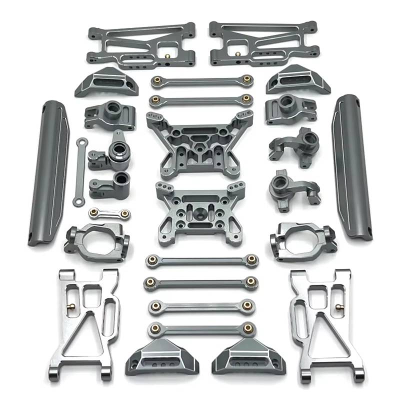 QAWRYV RC Achsschenkel Lenkbecher Für MJX 10208 1/10 Metall Vorne Hinten Für Schaukel Arm Lenkung Tasse Hub Carrier Link Rod Shock Tower Set RC Auto Upgrade Teile(Gray) von QAWRYV