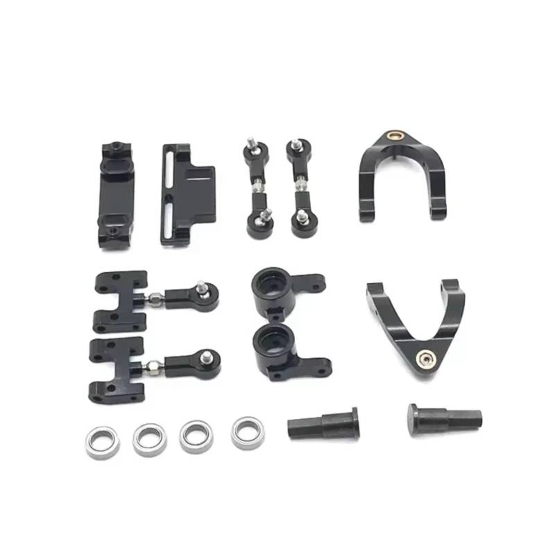 QAWRYV RC Achsschenkel Lenkbecher Für WPL D12 1/10 Metall-Upgrade Oben Und Unten Für Schwenkarm-Lenkbecher Sechskant-Adapter-Set Fernbedienungs-Autoteile(Black) von QAWRYV