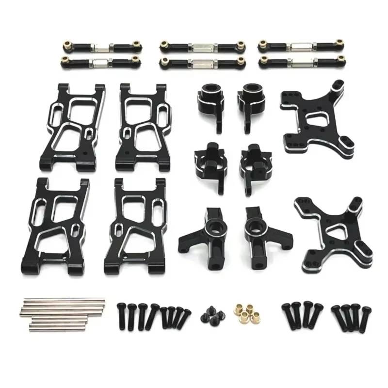 QAWRYV RC Achsschenkel Lenkbecher Für Wltoys 144001 144010 124007 124008 124017 124019 Metall Querlenker Lenkung Tasse Hub Carrier Shock Tower Link RC Auto Teile(Black) von QAWRYV