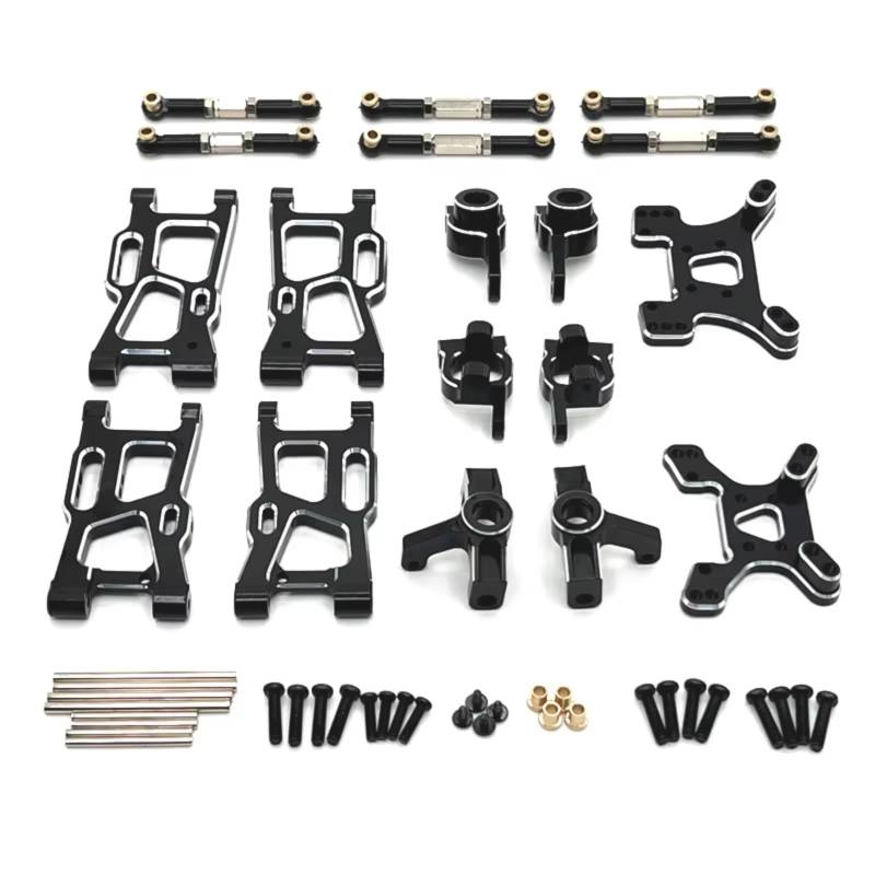 QAWRYV RC Achsschenkel Lenkbecher Für Wltoys 144001 144010 124007 124008 124017 124019 Metall Querlenker Lenkung Tasse Hub Carrier Shock Tower Link RC Auto Teile(Black) von QAWRYV