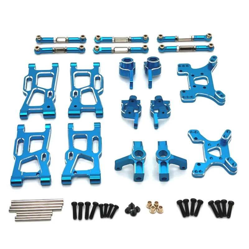 QAWRYV RC Achsschenkel Lenkbecher Für Wltoys 144001 144010 124007 124008 124017 124019 Metall Querlenker Lenkung Tasse Hub Carrier Shock Tower Link RC Auto Teile(Blue) von QAWRYV