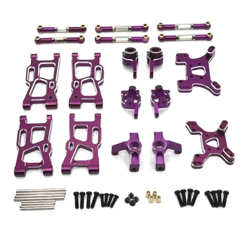 QAWRYV RC Achsschenkel Lenkbecher Für Wltoys 144001 144010 124007 124008 124017 124019 Metall Querlenker Lenkung Tasse Hub Carrier Shock Tower Link RC Auto Teile(Purple) von QAWRYV