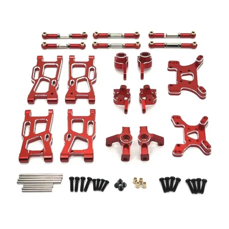 QAWRYV RC Achsschenkel Lenkbecher Für Wltoys 144001 144010 124007 124008 124017 124019 Metall Querlenker Lenkung Tasse Hub Carrier Shock Tower Link RC Auto Teile(Red) von QAWRYV
