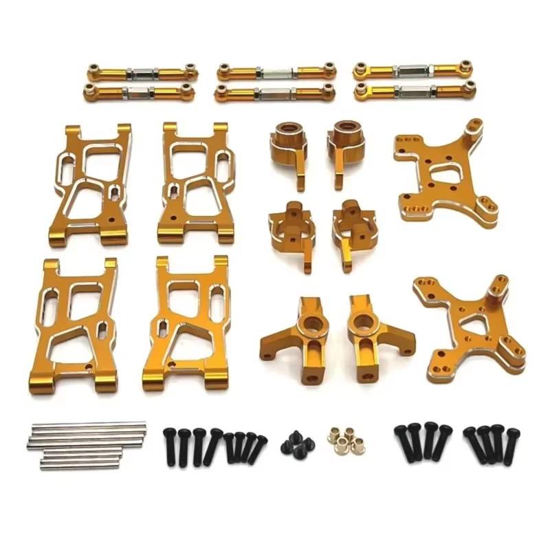 QAWRYV RC Achsschenkel Lenkbecher Für Wltoys 144001 144010 124007 124008 124017 124019 Metall Querlenker Lenkung Tasse Hub Carrier Shock Tower Link RC Auto Teile(Yellow) von QAWRYV