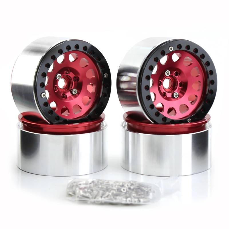QAWRYV RC Upgrade Zubehör Für Axial Für SCX10 Für Wraith Für Capra RR10 RBX10 Für Traxxas Für TRX4 D90 1/10 RC Crawler Car 4 Stück Metall 2,2" Beadlock Felge Radnabe(Red) von QAWRYV