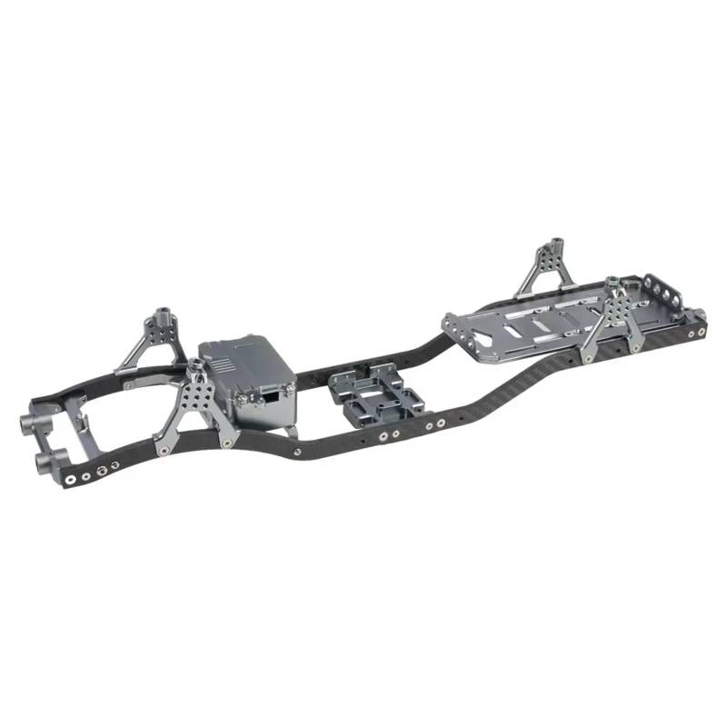 QAWRYV RC Upgrade Zubehör Für SCX10 1/10 Chassis -Set RC Crawler Mit Schienen Metallklammer Skid Platte Verstellbares Stoßfalle Radio -Box -Batterie -Tablett Upgrade RC -Autoteile(Gray) von QAWRYV