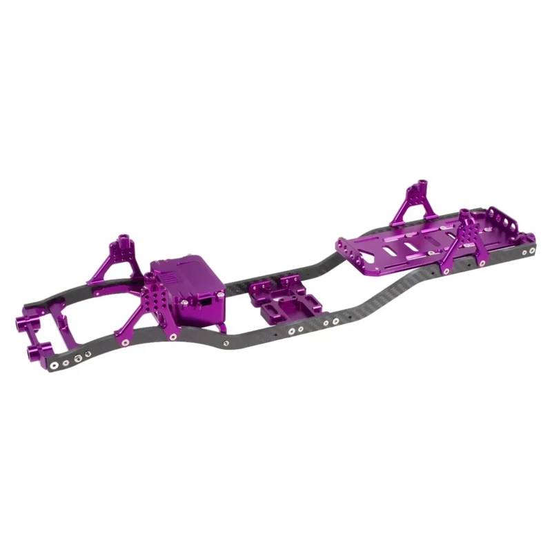 QAWRYV RC Upgrade Zubehör Für SCX10 1/10 Chassis -Set RC Crawler Mit Schienen Metallklammer Skid Platte Verstellbares Stoßfalle Radio -Box -Batterie -Tablett Upgrade RC -Autoteile(Purple) von QAWRYV