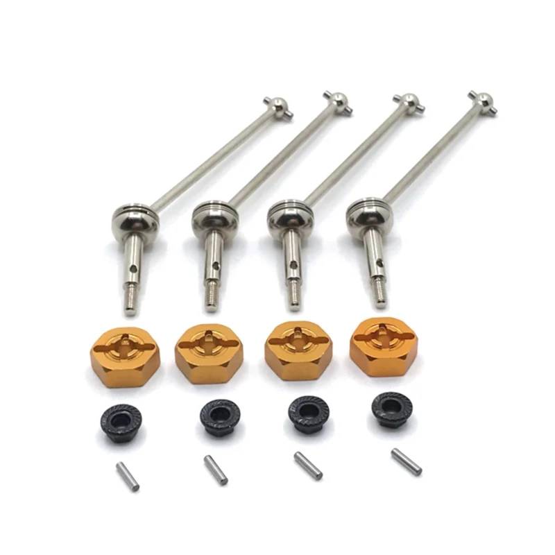 QAWRYV RC Upgrade Zubehör Für WLtoys 1/14 144010 144001 144002 1/12 124016 124018 124017 124019 Metall 12mm Adapter Vordere Und Hintere Antriebswellen RC Auto Upgrade Teile(Yellow) von QAWRYV