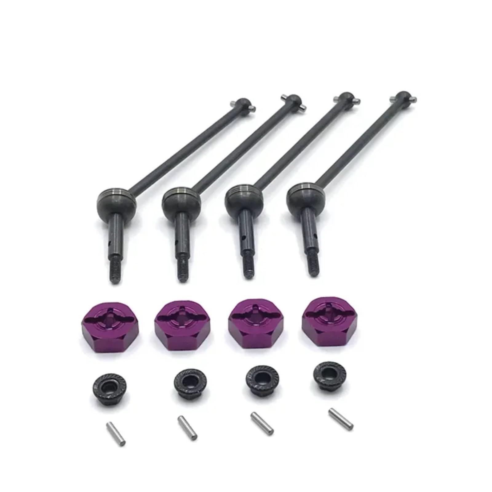QAWRYV RC Upgrade Zubehör Für Wltoys 144001 144002 144010 124007 124016 124017 124018 124019 4 Stücke Metall Antriebswelle Und Rad Hex Adapter RC Auto Upgrade Teile(Purple) von QAWRYV