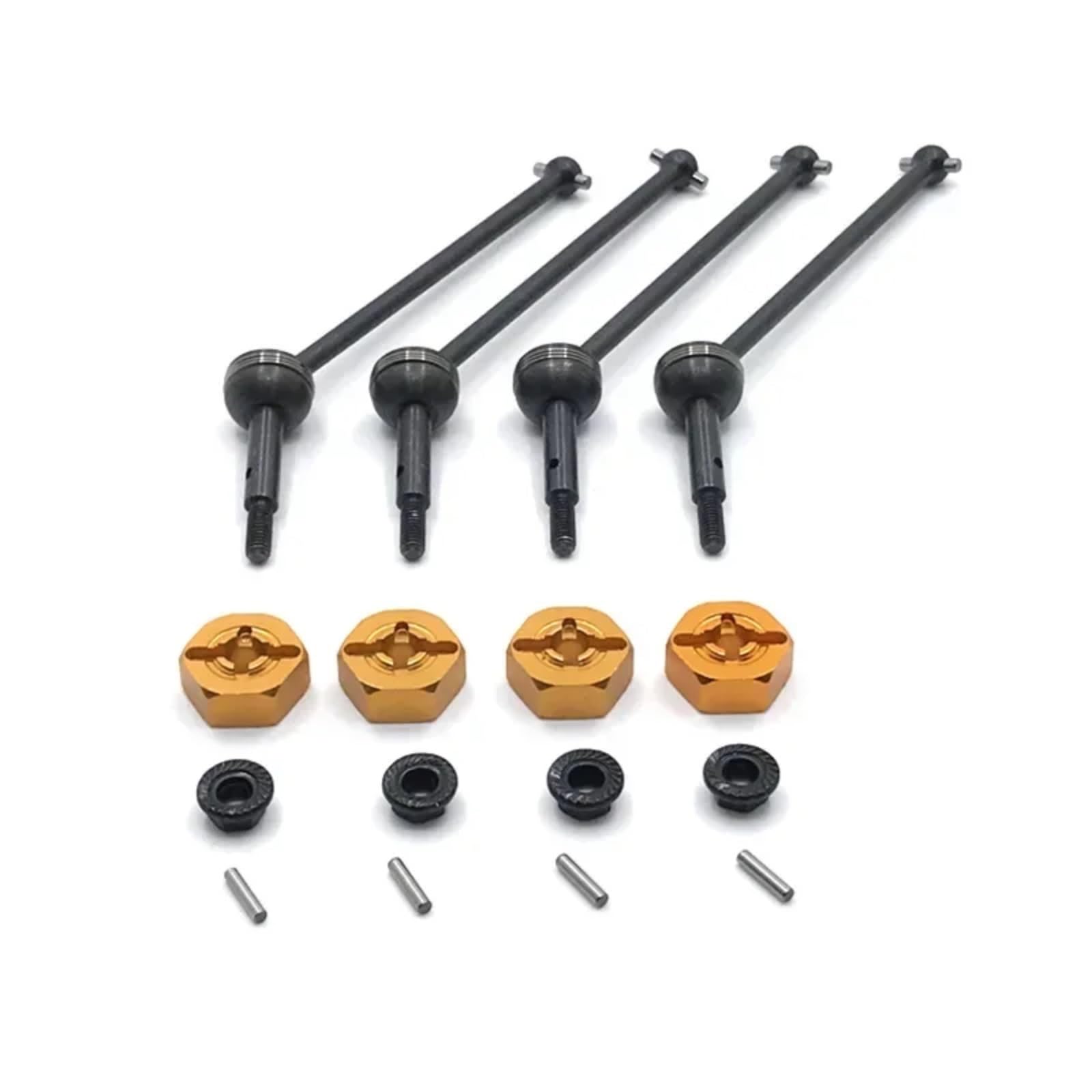 QAWRYV RC Upgrade Zubehör Für Wltoys 144001 144002 144010 124007 124016 124017 124018 124019 4 Stücke Metall Antriebswelle Und Rad Hex Adapter RC Auto Upgrade Teile(Yellow) von QAWRYV