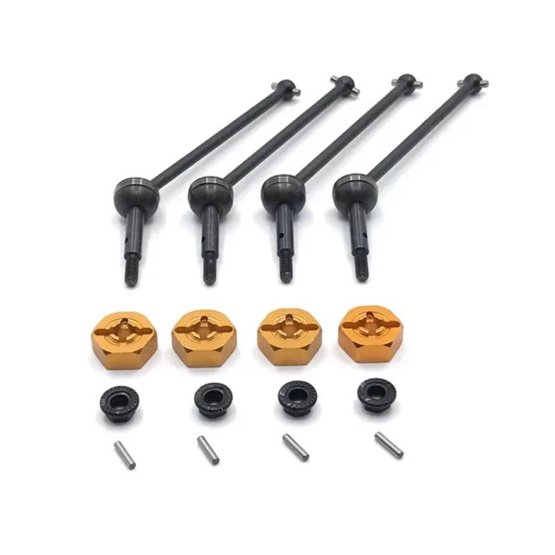 QAWRYV RC Upgrade Zubehör Für Wltoys 144001 144002 144010 124007 124016 124017 124018 124019 4 Stücke Metall Antriebswelle Und Rad Hex Adapter RC Auto Upgrade Teile(Yellow) von QAWRYV