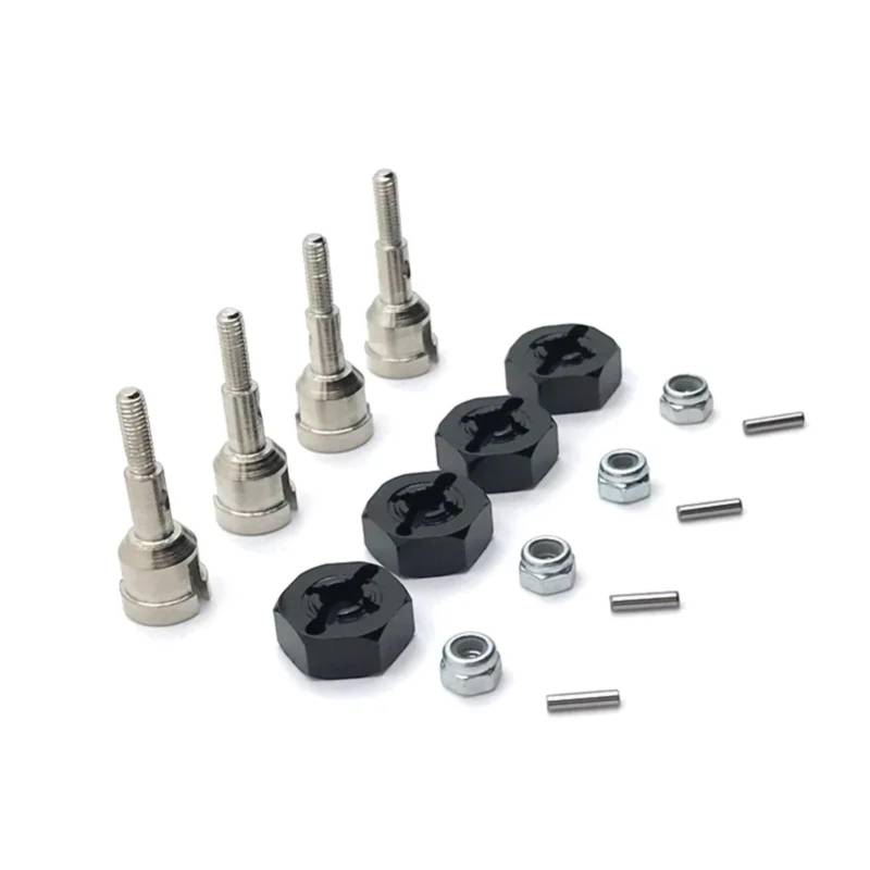 QAWRYV RC Upgrade Zubehör Für Wltoys A949 A959 A959-B A969 A979 K929 1/18 Metall Antriebswelle Rad Achse Tasse Und 12mm Rad Hex Adapter RC Auto Upgrade Teile(Black) von QAWRYV