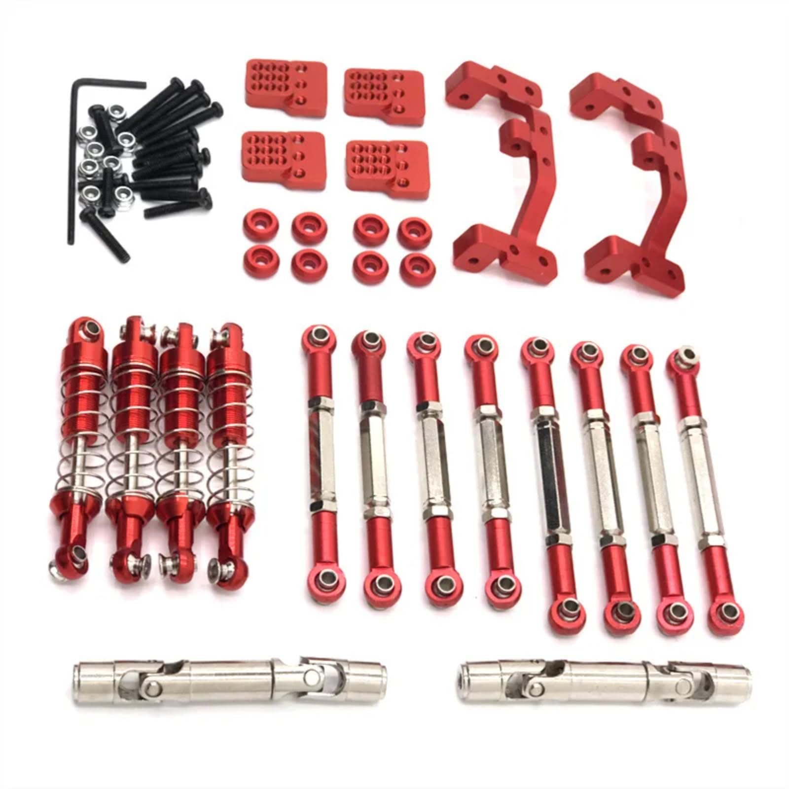 QAWSED RC Autozubehör Für Feiyu FY003-5A Für WPL C14 C24 1/16 Metall RC Upgrade Teile Spurstangen Antriebswellen Stoßdämpfer Modifizierte Teile(Red) von QAWSED