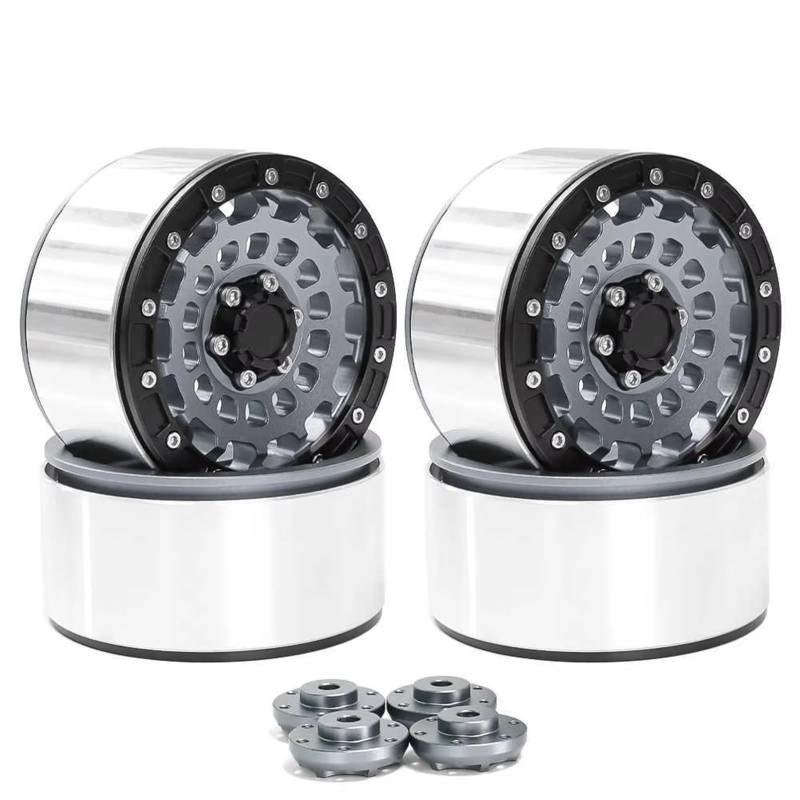 QAWSED RC Autozubehör Kompatibel Mit Axial Für SCX10 Für Wraith Für Capra Für TRX4 YK4082 1/8 1/10 RC Crawler Auto 4 Stück 2,6" Metall Beadlock Felge Radnabe(Gray) von QAWSED