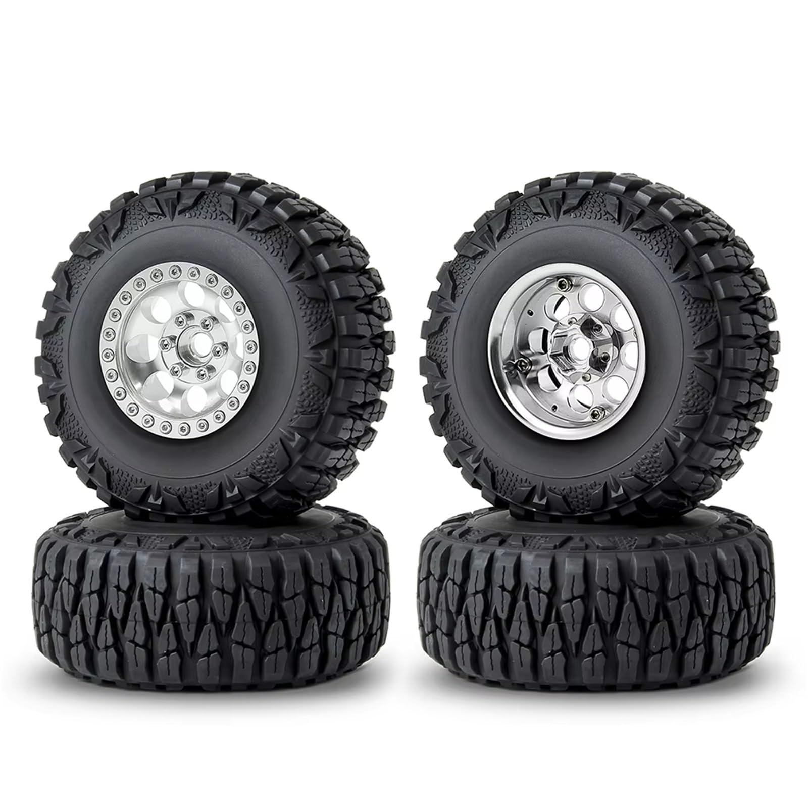 QAWSED RC Autozubehör Kompatibel Mit Axial Für Scx10 Für TRX4 Für TRX6 CC01 F350 D90 1/10 RC Crawler Car Teile 4pcs Metall 1,9 "Beadlocke Rad Rand Reifen Set(Silver Set) von QAWSED