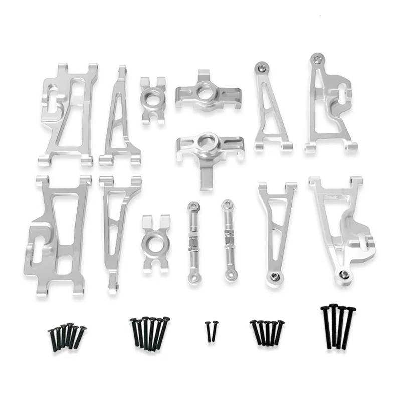 QAWSED RC Autozubehör Kompatibel Mit MJX Für Hyper Go 14209 14210 H14BM 1/14 RC-Autoteile, Vordere Querlenker, Lenkblock, Lenkgestänge, Hintere Naben(Silver) von QAWSED
