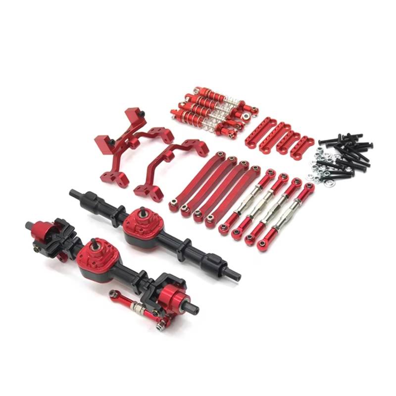 QAWSED RC Autozubehör Kompatibel Mit MN D90 D91 D96 Für MN98 99S 1/12 RC-Auto-Upgrade-Teile, Metall-Vorder- Und Hinterachsenbaugruppe, Spurstangen-Stoßdämpfer-Kit(RedBlack) von QAWSED