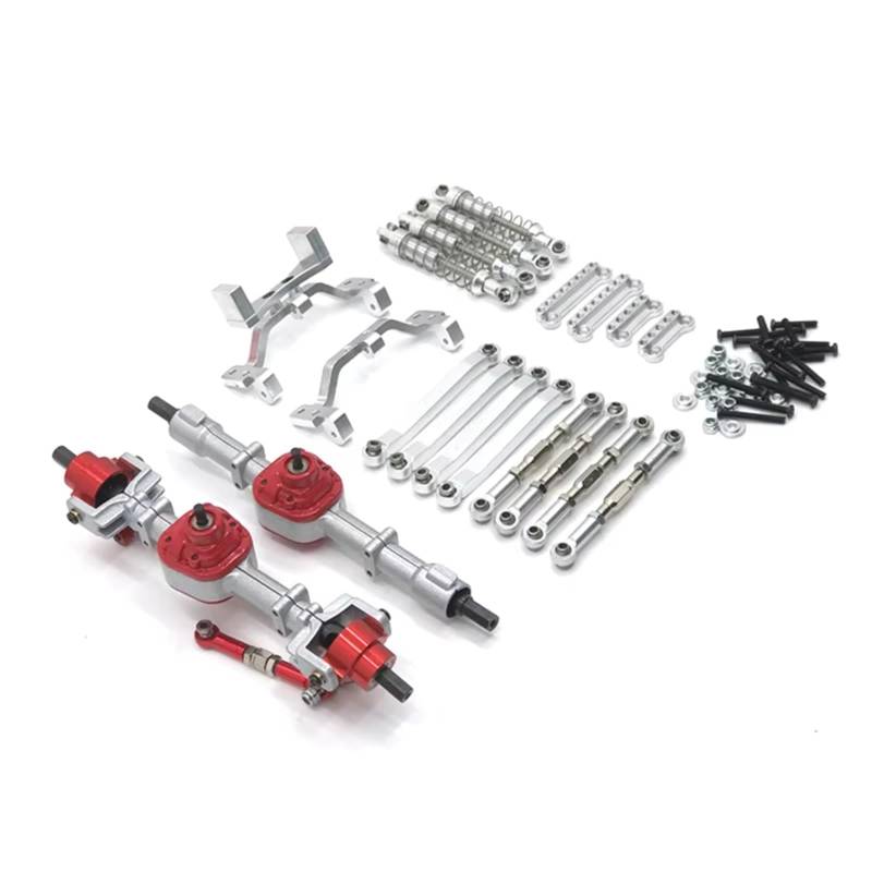 QAWSED RC Autozubehör Kompatibel Mit MN D90 D91 D96 Für MN98 99S 1/12 RC-Auto-Upgrade-Teile, Metall-Vorder- Und Hinterachsenbaugruppe, Spurstangen-Stoßdämpfer-Kit(Silver) von QAWSED