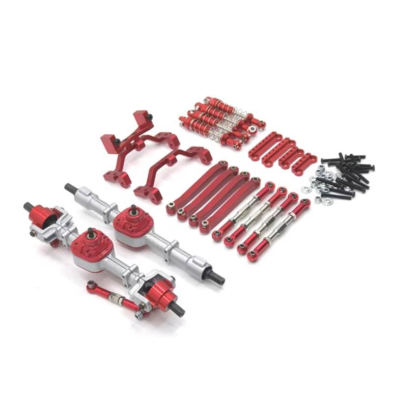 QAWSED RC Autozubehör Kompatibel Mit MN D90 D91 D96 Für MN98 99S 1/12 RC-Auto-Upgrade-Teile, Metall-Vorder- Und Hinterachsenbaugruppe, Spurstangen-Stoßdämpfer-Kit(SilverRed) von QAWSED