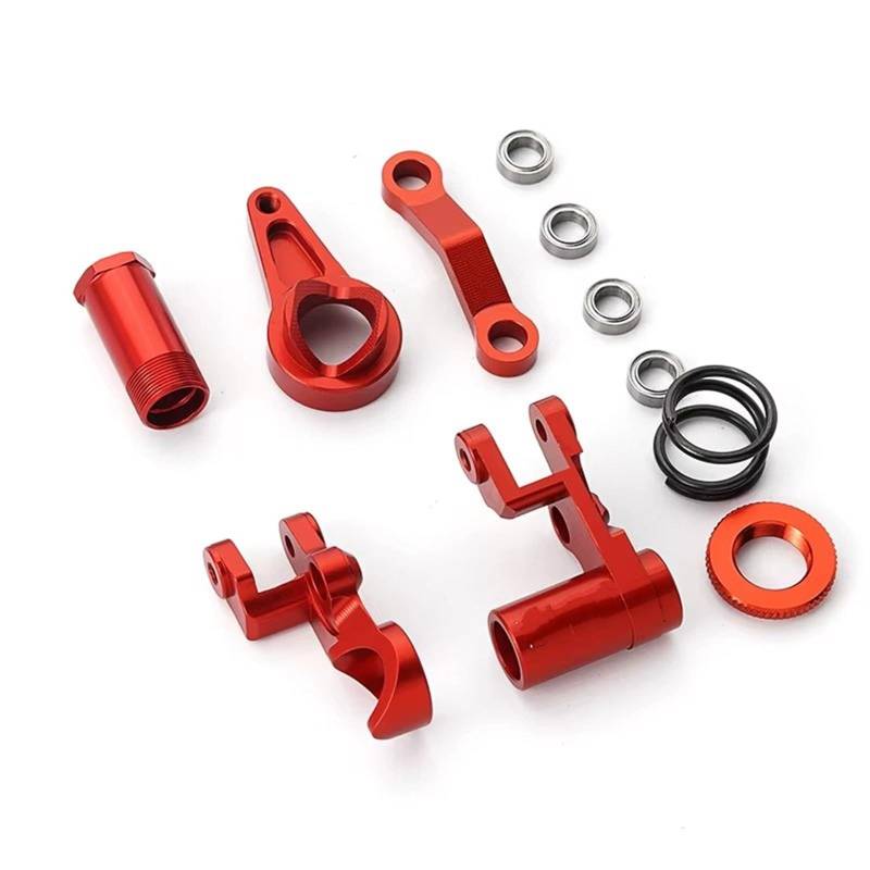 QAWSED RC Autozubehör Kompatibel Mit Traxxas Für Slash Für Rustler Für Hoss Für VXL RC-Auto-Upgrade-Teile, Metall-Lenkhebel, Drag-Link-Servo-Saver-Set(Type B Red) von QAWSED