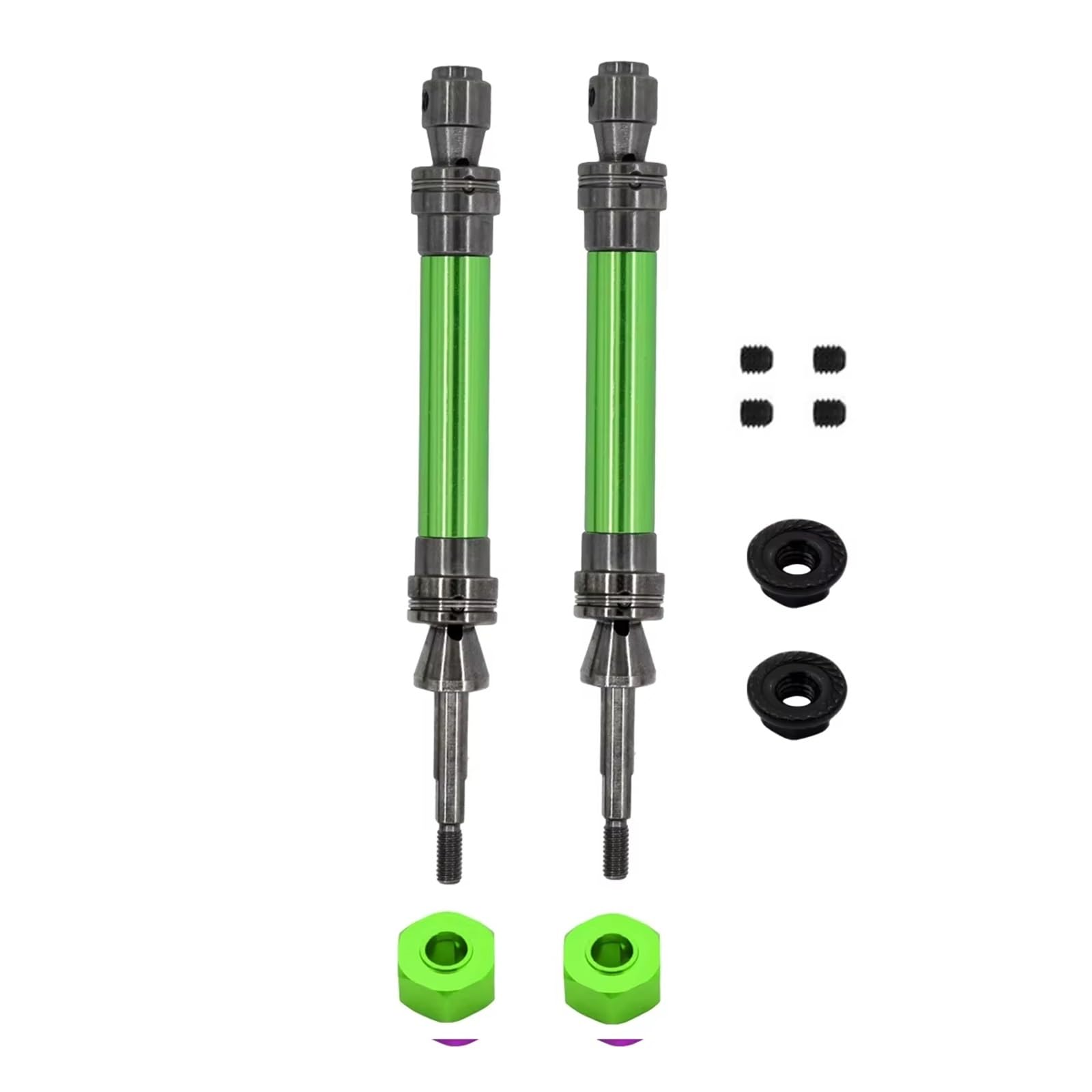 QAWSED RC Autozubehör Kompatibel Mit Traxxas Für Slash Für Rustler Für Stampede Für Hoss Für VXL 4X4 1/10 RC Autoteile Metall CVD Vordere Und Hintere Antriebswelle(Green,Rear) von QAWSED