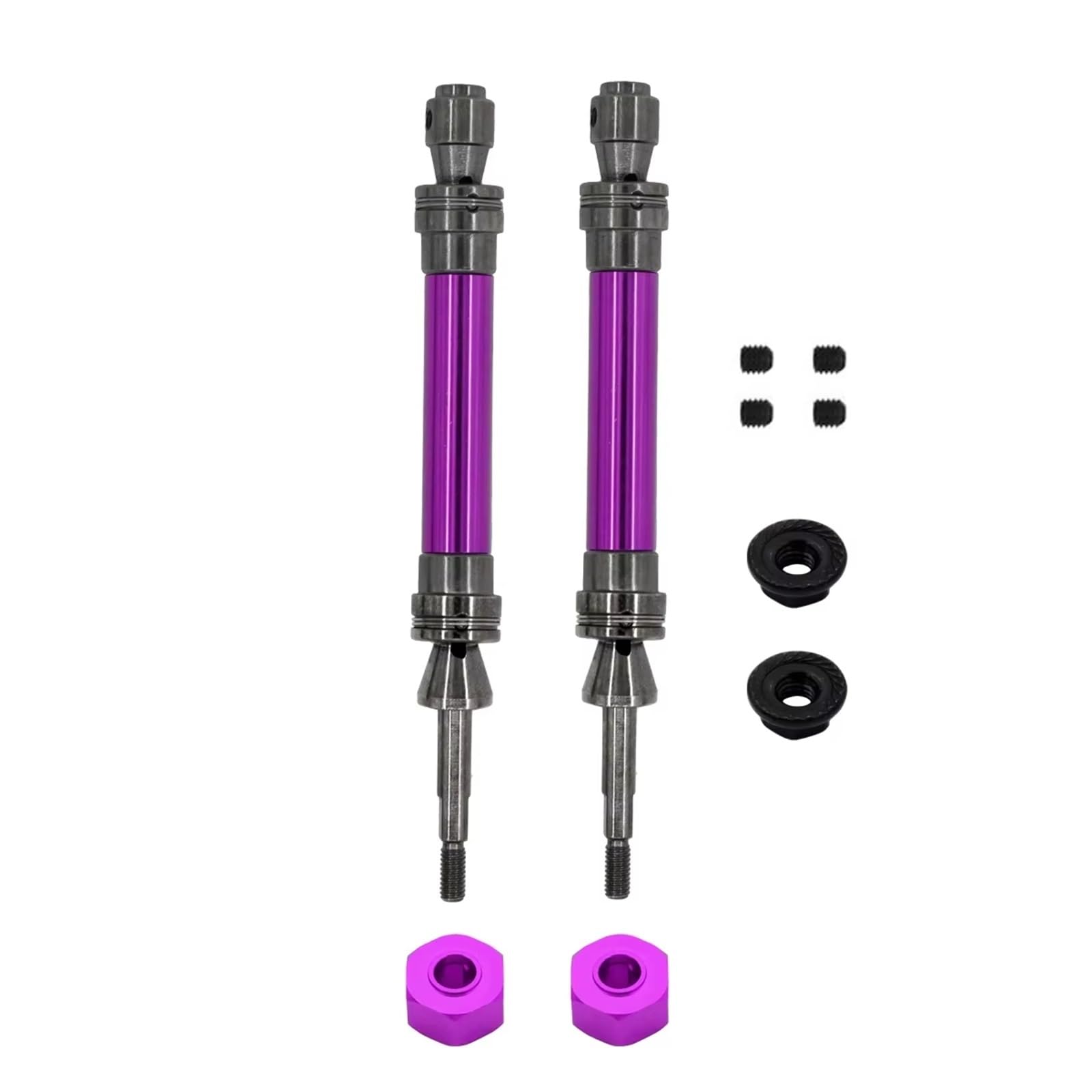 QAWSED RC Autozubehör Kompatibel Mit Traxxas Für Slash Für Rustler Für Stampede Für Hoss Für VXL 4X4 1/10 RC Autoteile Metall CVD Vordere Und Hintere Antriebswelle(Purple,Rear) von QAWSED
