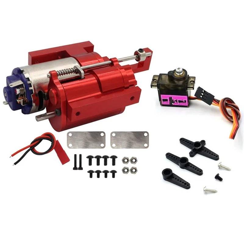 QAWSED RC Autozubehör Kompatibel Mit WPL B1 B14 B24 C14 C24 Für MN D90 D91 MN96 1/12 RC-Autoteile, Vollmetall, 2-Gang-Getriebe Mit Servo(Red with Servo) von QAWSED