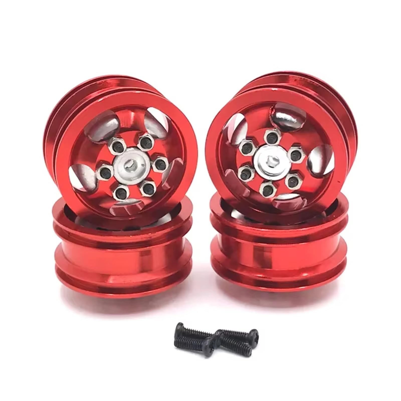 QAWSED RC Autozubehör Kompatibel Mit WPL C14 C24 C34 C44 B14 B24 B16 B36 RC-Autoteilen 4WD-Reifen Und -Felgen Gummireifen Mit Radnabe Aus Aluminiumlegierung(Red) von QAWSED