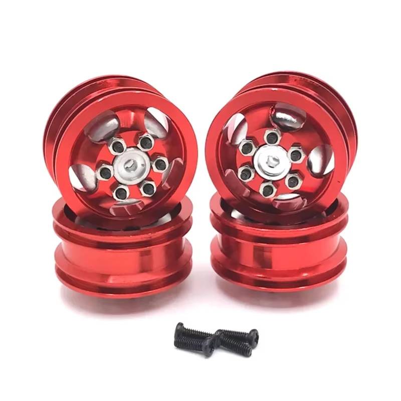 QAWSED RC Autozubehör Kompatibel Mit WPL C14 C24 C34 C44 B14 B24 B16 B36 RC-Autoteilen 4WD-Reifen Und -Felgen Gummireifen Mit Radnabe Aus Aluminiumlegierung(Red) von QAWSED