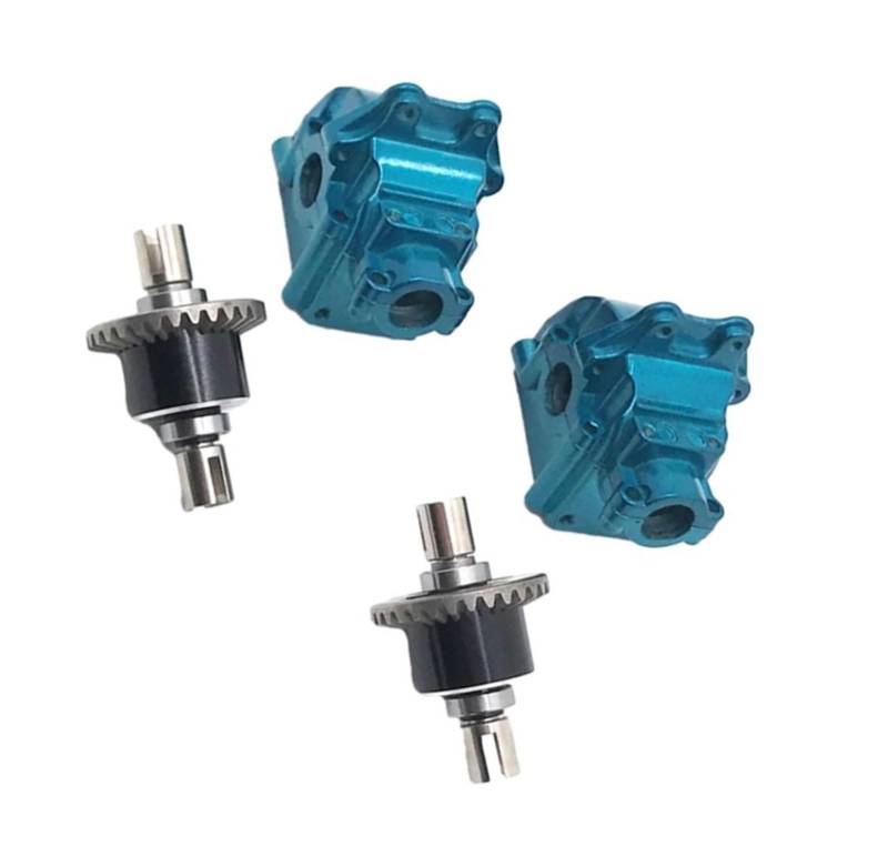 QAWSED RC Getriebe Box Kompatibel Mit Wltoys 144001 1/14 RC-Auto-Upgrade-Teil, 4-teiliges Differentialgetriebe Aus Aluminiumlegierung, Zubehör(Blue) von QAWSED