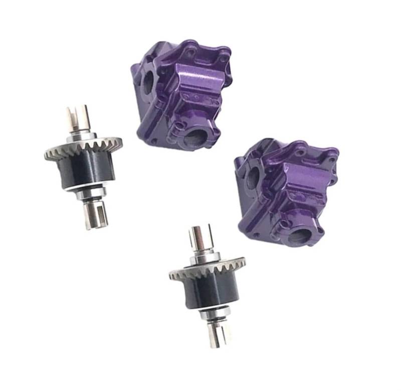 QAWSED RC Getriebe Box Kompatibel Mit Wltoys 144001 1/14 RC-Auto-Upgrade-Teil, 4-teiliges Differentialgetriebe Aus Aluminiumlegierung, Zubehör(Purple) von QAWSED