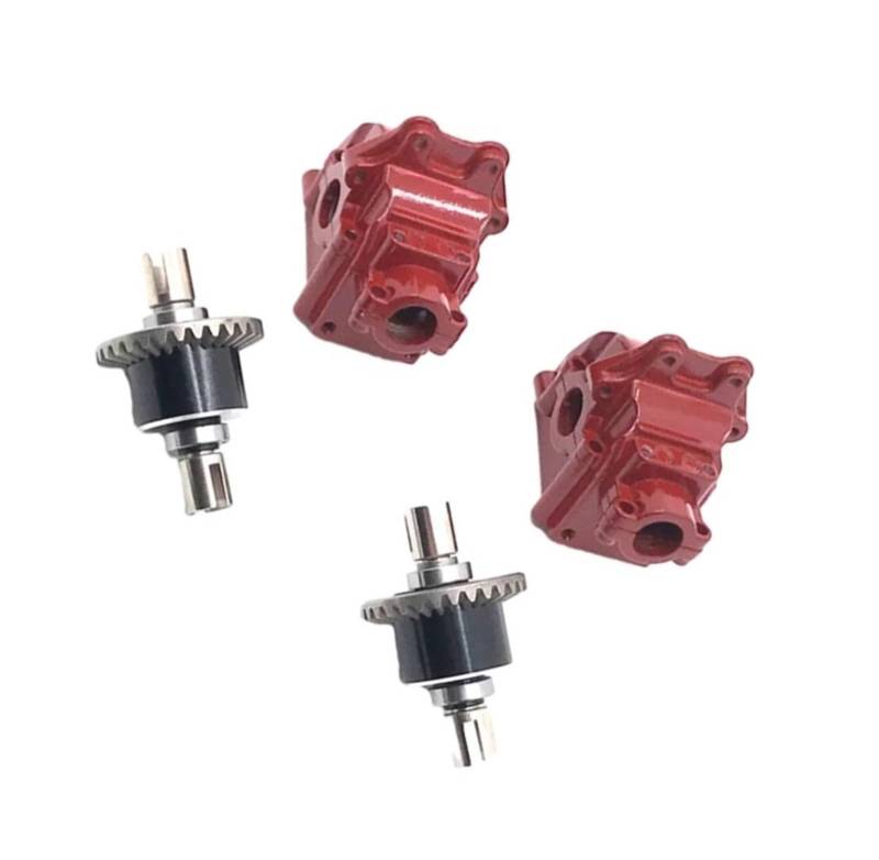 QAWSED RC Getriebe Box Kompatibel Mit Wltoys 144001 1/14 RC-Auto-Upgrade-Teil, 4-teiliges Differentialgetriebe Aus Aluminiumlegierung, Zubehör(Red) von QAWSED