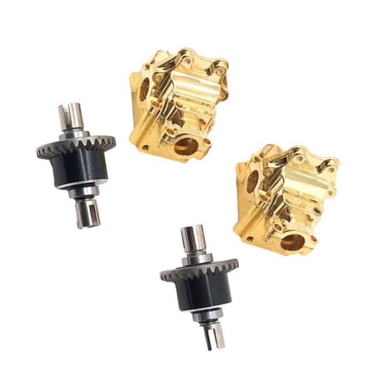 QAWSED RC Getriebe Box Kompatibel Mit Wltoys 144001 1/14 RC-Auto-Upgrade-Teil, 4-teiliges Differentialgetriebe Aus Aluminiumlegierung, Zubehör(Yellow) von QAWSED