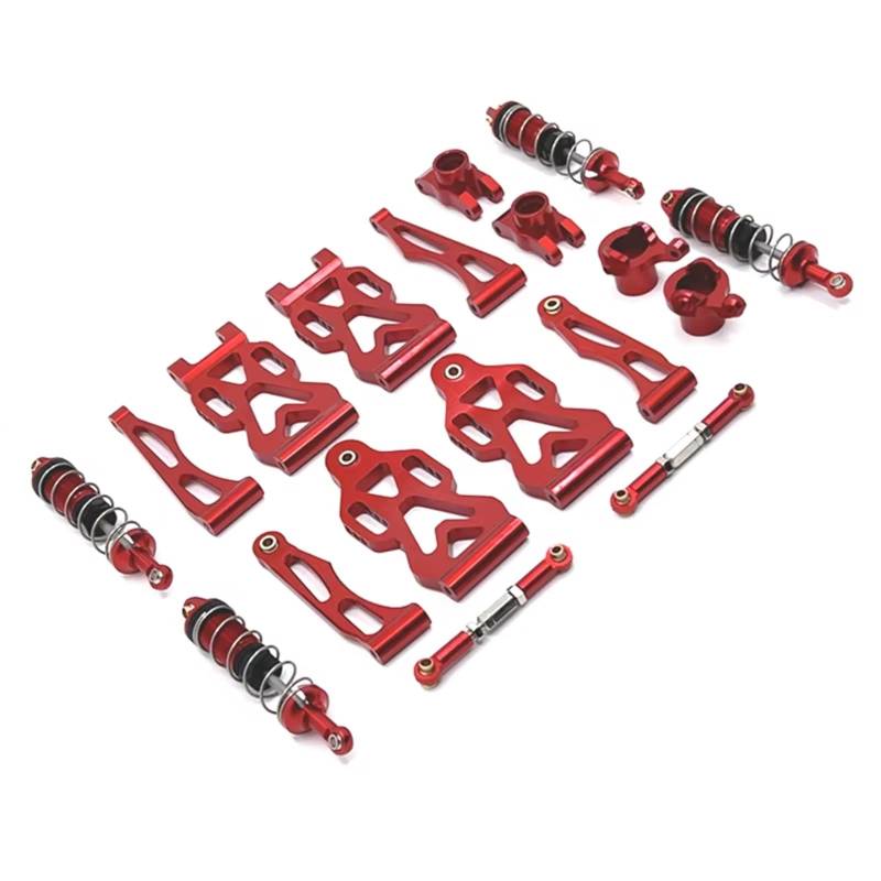RC Autozubehör Kompatibel Mit SCY 16101 Für JJRC D843-YW Q117A Q130A B 1/16 RC-Autoteile, Metall-Querlenker, Lenkbecher, Hinterradnabe, Lenkgestänge, Stoßdämpfer(Red) von QAWSED