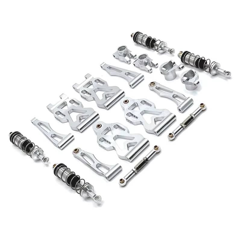RC Autozubehör Kompatibel Mit SCY 16101 Für JJRC D843-YW Q117A Q130A B 1/16 RC-Autoteile, Metall-Querlenker, Lenkbecher, Hinterradnabe, Lenkgestänge, Stoßdämpfer(Silver) von QAWSED