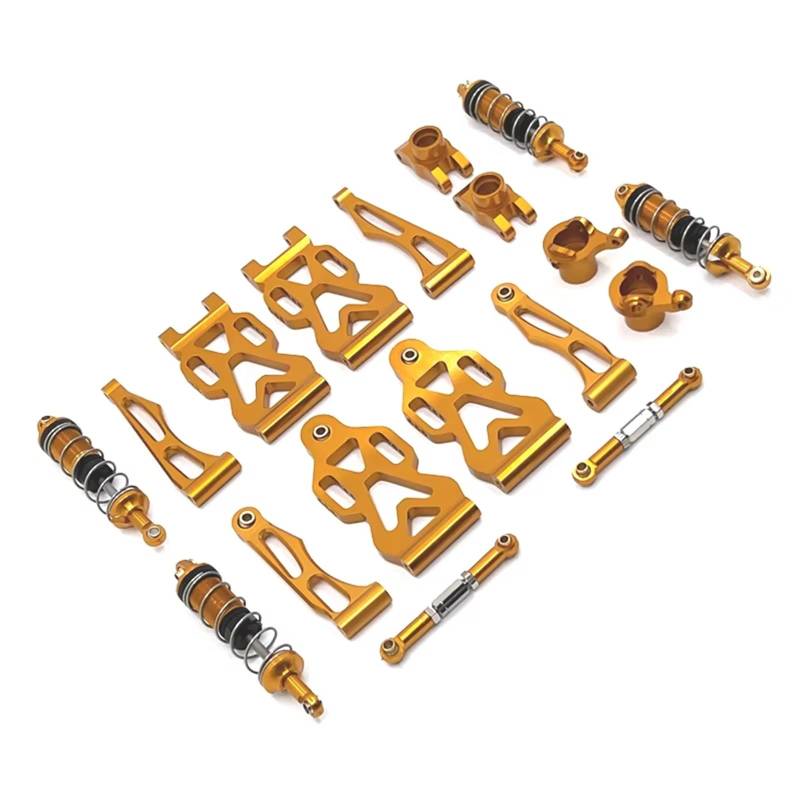 RC Autozubehör Kompatibel Mit SCY 16101 Für JJRC D843-YW Q117A Q130A B 1/16 RC-Autoteile, Metall-Querlenker, Lenkbecher, Hinterradnabe, Lenkgestänge, Stoßdämpfer(Yellow) von QAWSED