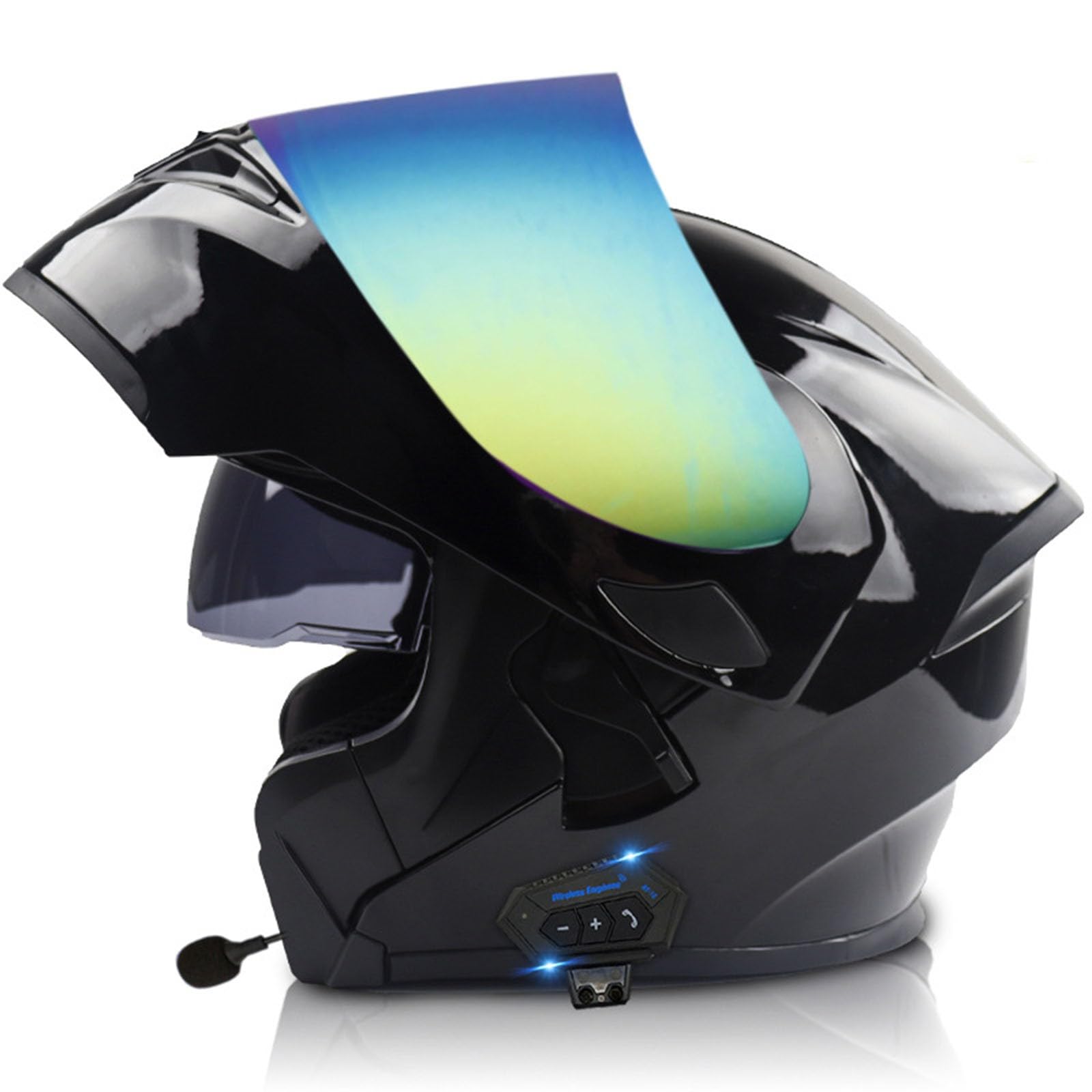 Bluetooth Motorradhelm ECE-Geprüfter Klapphelm Integriertem Für Damen Herren Flip Vollvisierhelm Motocross Racing Helm Mit Doppelvisier Multifunktional Integrierter Helm 3,3XL von QAZXCVB