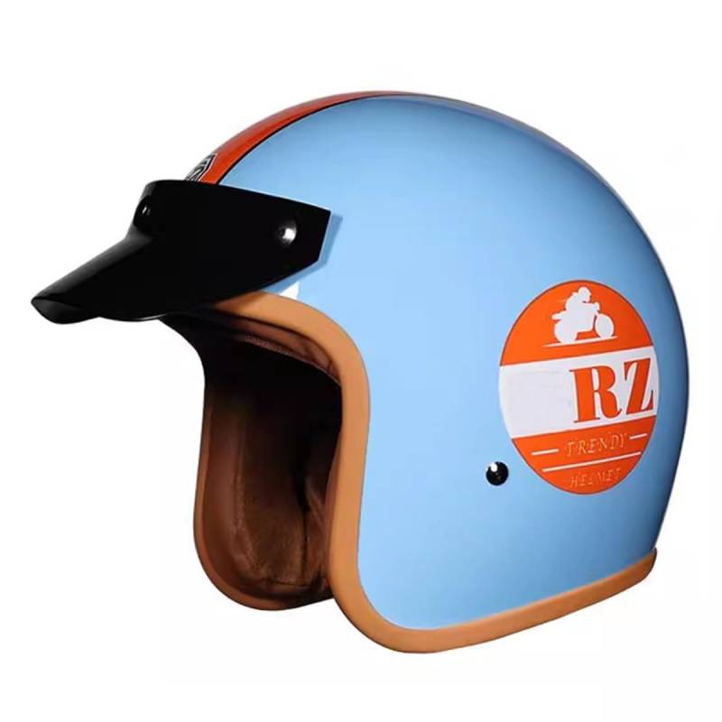 Halbschalenhelm Jethelm ECEDOT-Zulassung Vintage 3/4 Motorradhelm Für Herren Damen Cruiser Scooter Helm Mit Abnehmbare Krempe Retro Motorrad Halbhelm Für Herren Damen 7,L:59-60CM von QAZXCVB