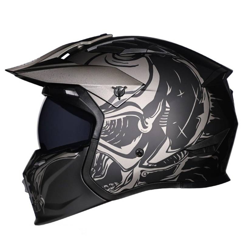 Retro Motorradhelm Halbschalenhelm ECEDOT Zulassung 3/4 Kombinationshelm Jethelm Roller Cool Helm Mit Sonnenblende Unisex Motorrad Offener Helm Für Cruiser Chopper Scooter 12,L:59-60CM von QAZXCVB